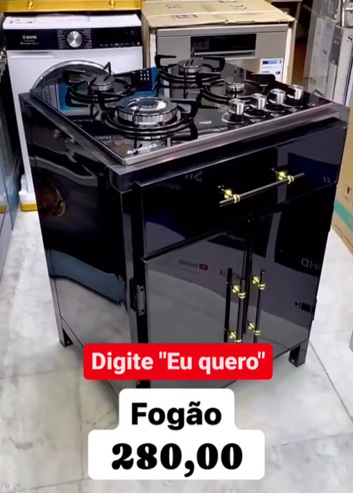 FOGÃO COM ARMÁRIO DE COZINHA - COOKTOP 4 BOCAS