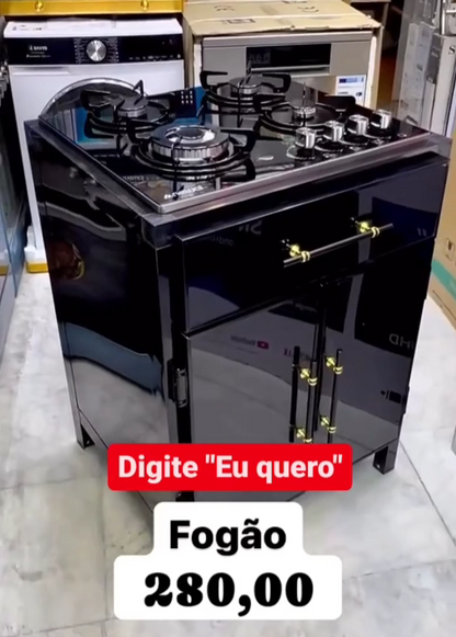 FOGÃO COM ARMÁRIO DE COZINHA - COOKTOP 4 BOCAS